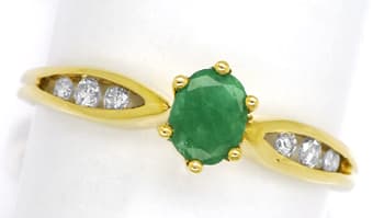 Foto 1 - Damenring mit Smaragd und Diamanten 14K Gelbgold, Q1512
