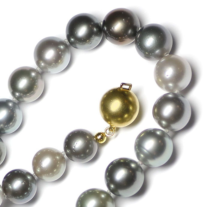 Foto 2 - Multicolor  12,2mm Tahiti Perlen-Kette Goldkugelschloss, R5453