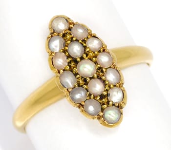 Foto 1 - Antiker Marquise Damenring 15 Perlen aus 18K Gelbgold, S2453